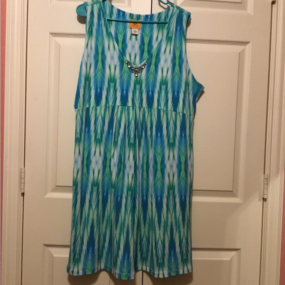 Ruby Rd. Blue and Green Patterned Dress with Sweater
